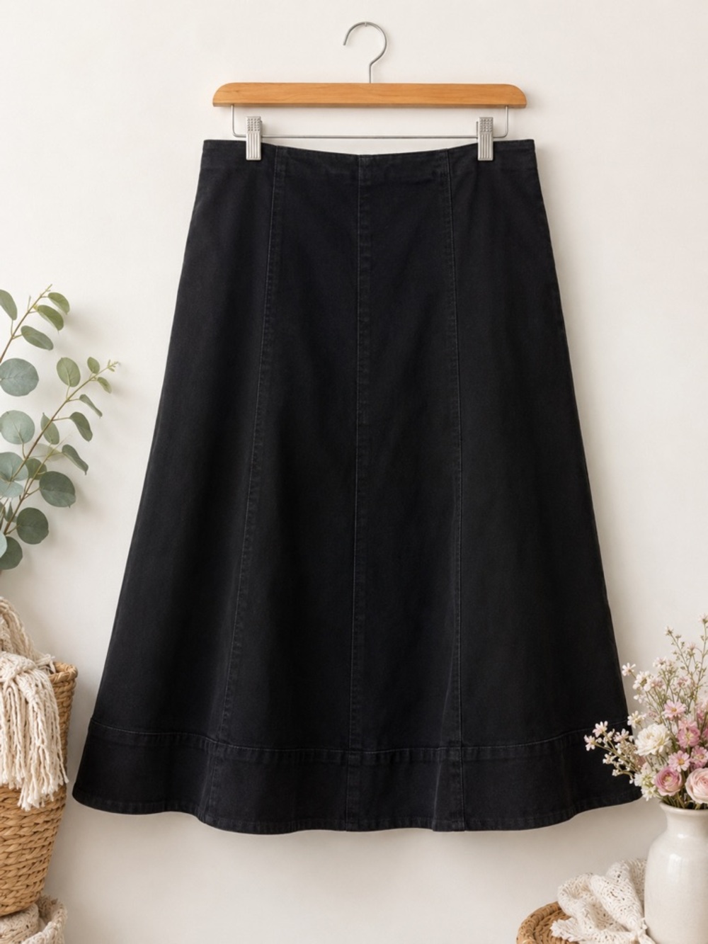 Gap Women’s Size 18 Black Denim A-Line Midi Skirt Cotton Stretch